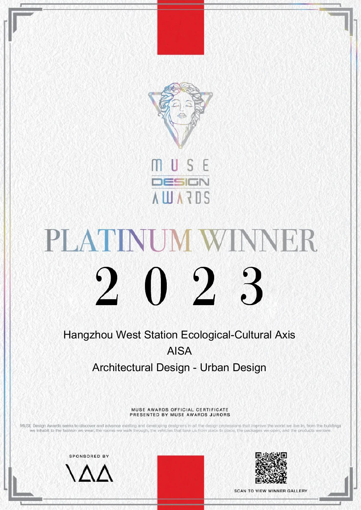 MUSE Design Awards certificate