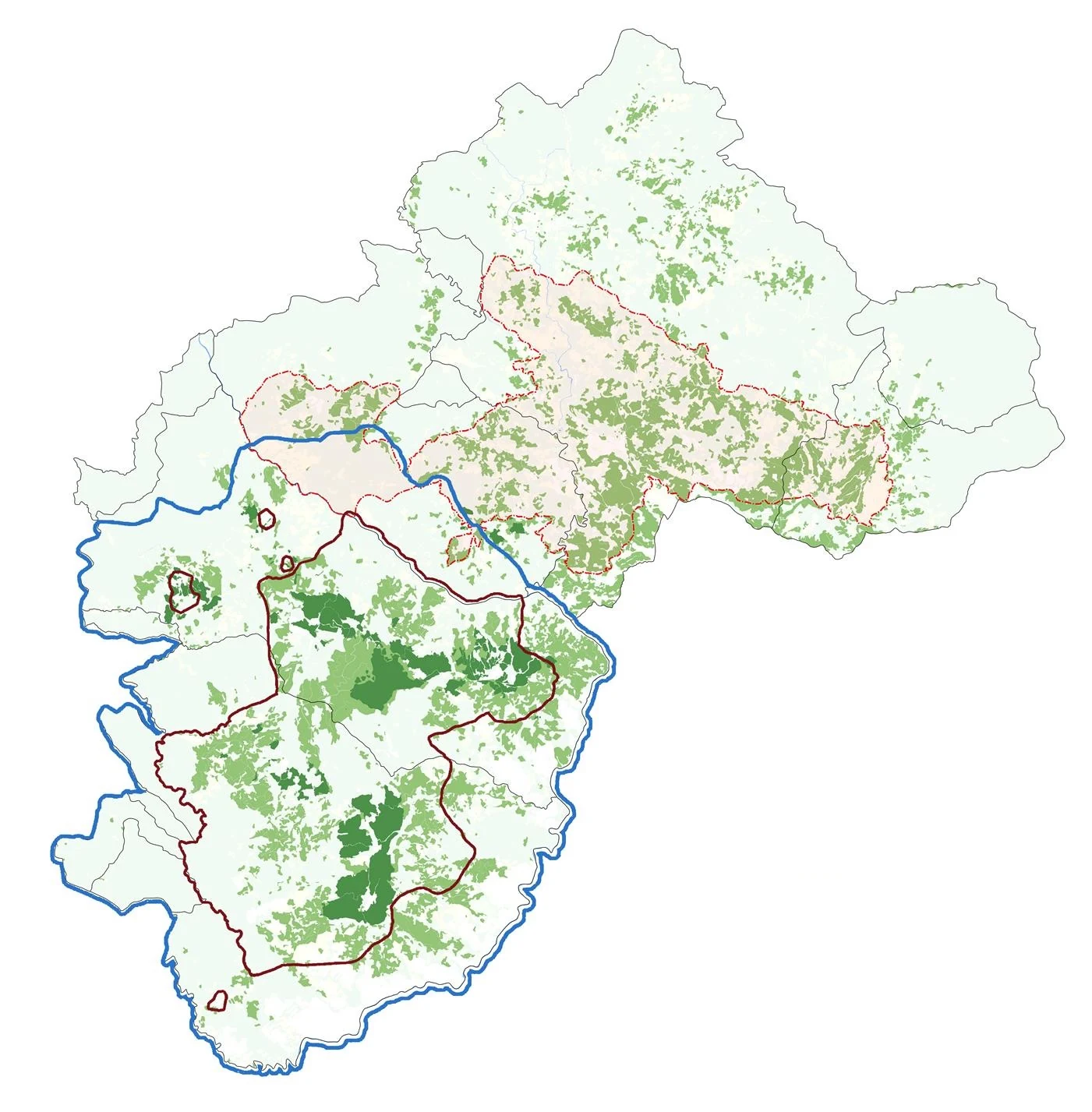 Territorial map of old tea forests, tea gardens, heritage protection areas, and development controls